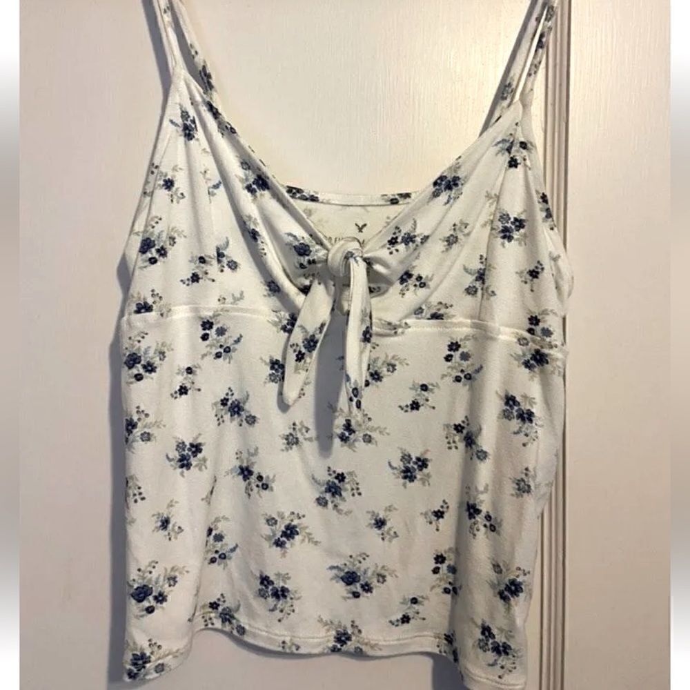 American Eagle First Essentials White Floral Crop Top